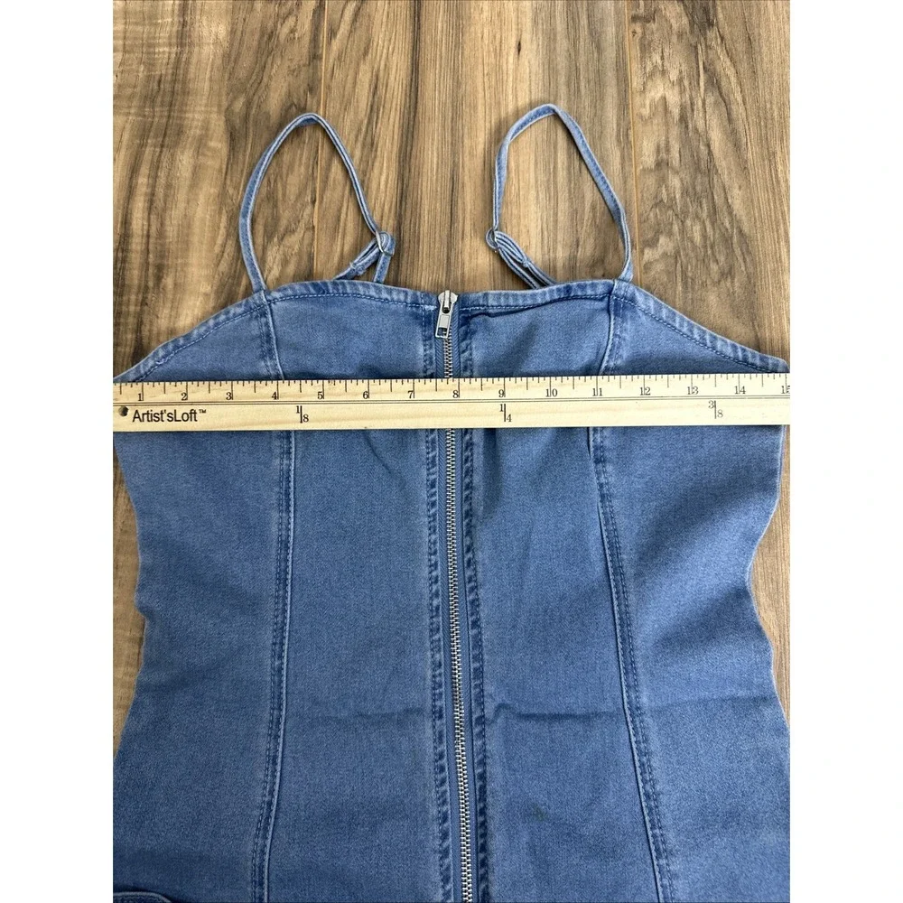 Forever 21 Women's Front Full Zip Denim Bodycon Dress Small Blue - Picture 5 of 8